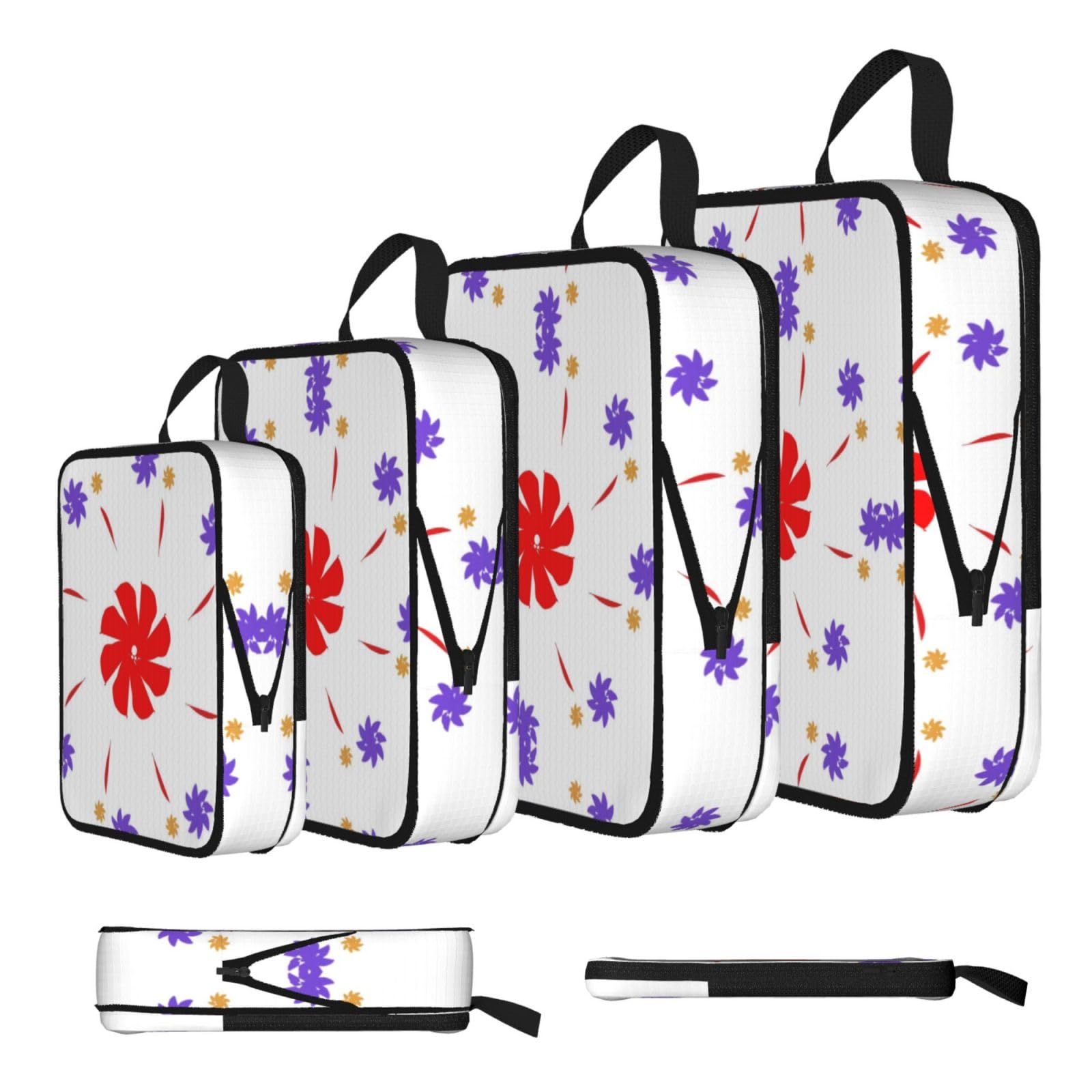 Sxzvvbn Black Eight-Way Rotating Flower Compression Packing Cubes 4 Piece Set
