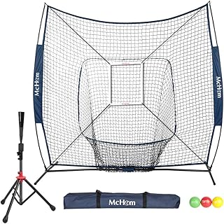 McHom 7' x 7' Baseball & Softball Bundle for Hitting & Pitching Practice with Tee, 3 Weighted Balls, Strike Zone & Carry Bag, Collapsible and Portable