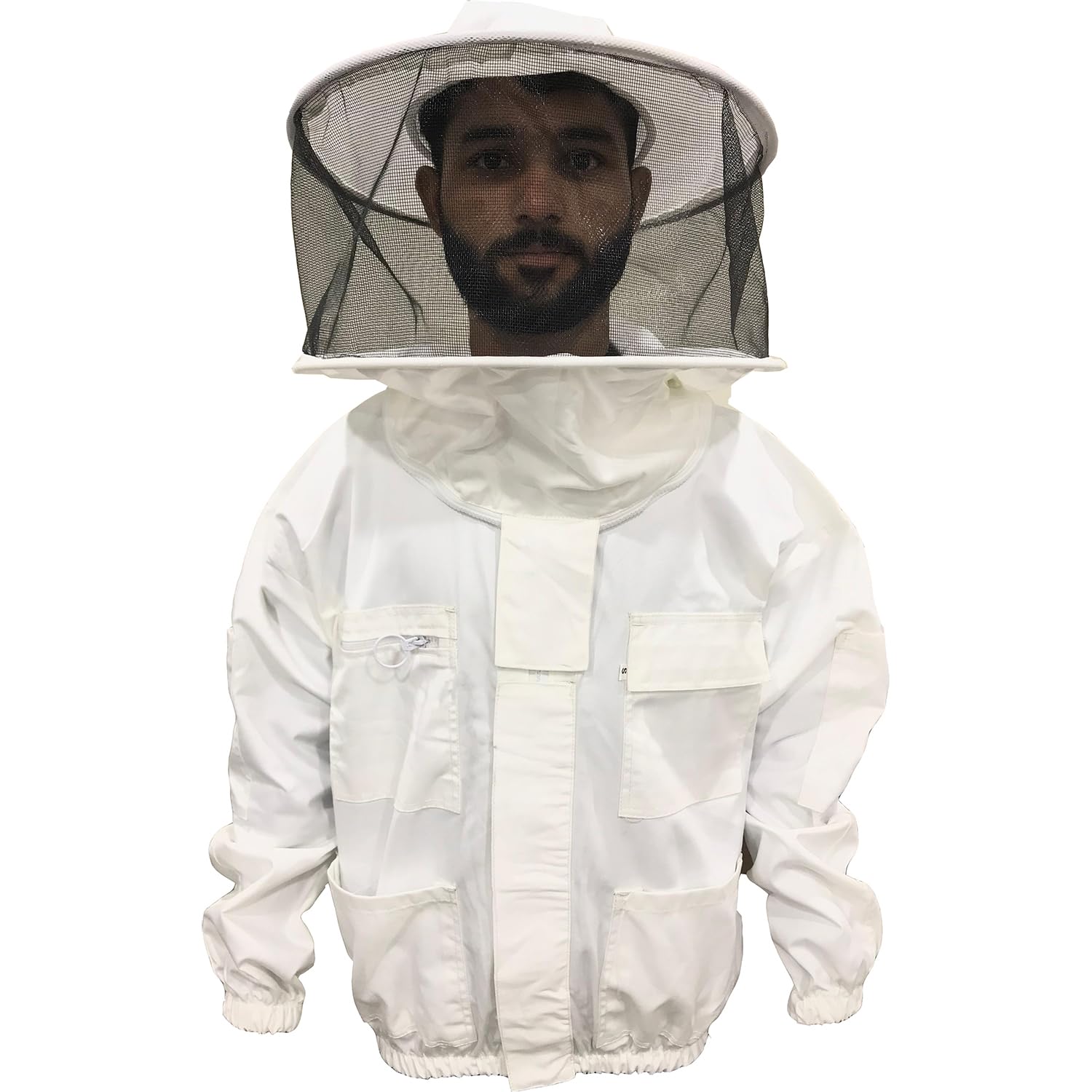 Giacca da Apicoltura cotone professionale con rotondo Cappello Maschera Velo Beekeeping Jacket Apicoltore Camiciotto (Bianco Rotondo, L)