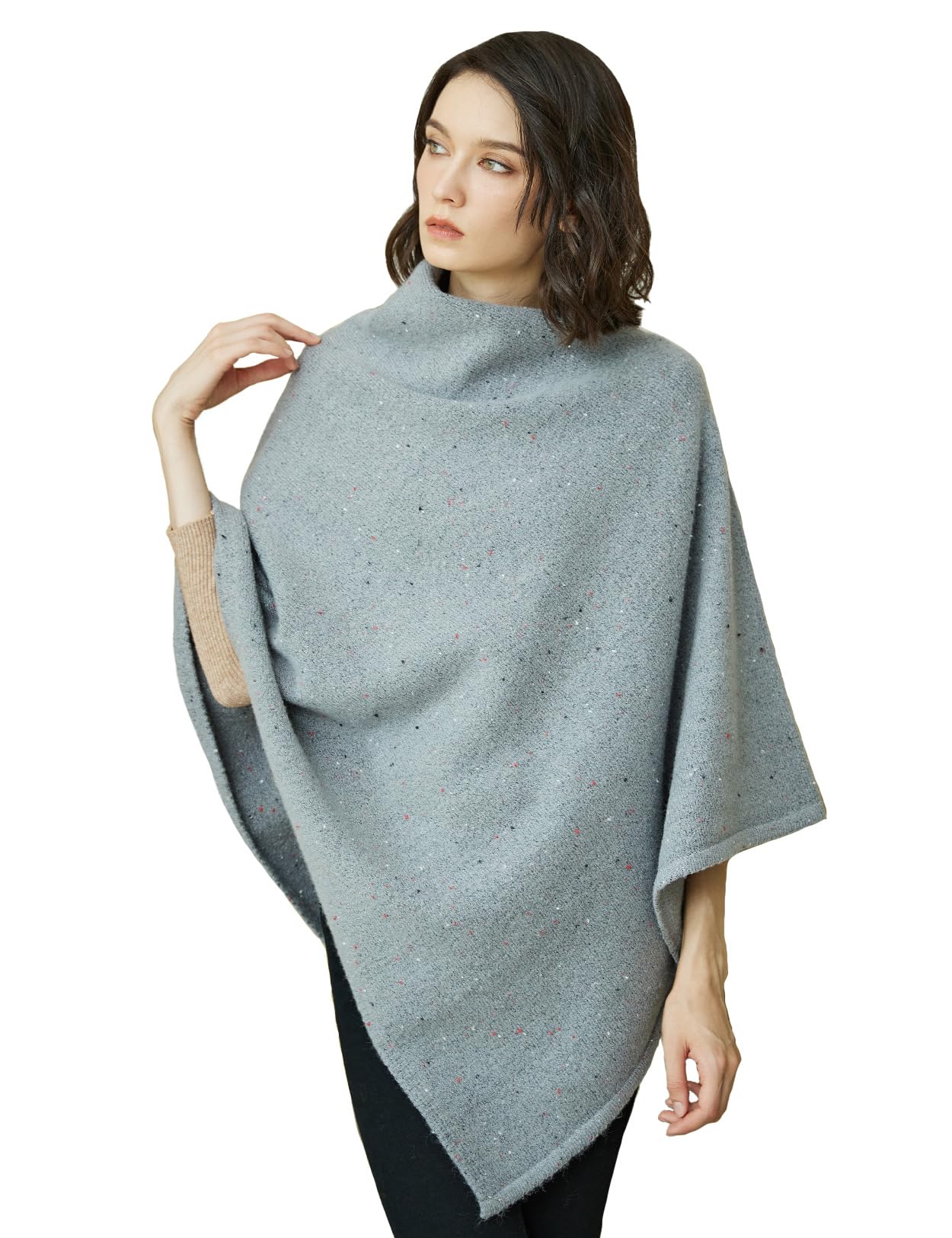 BEAUTELICATE Women Wool Poncho Knitted Tweed Wool Sweater Pullover Pile Collar Cape