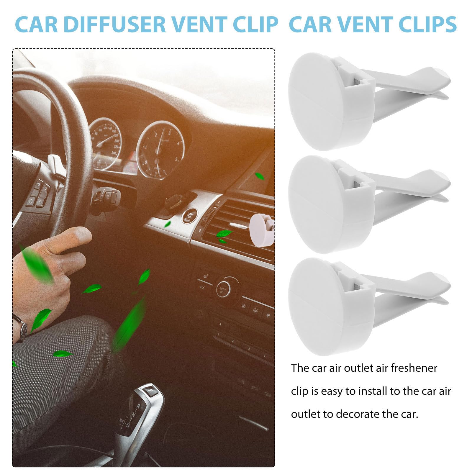 Clip per Bocchetta di Aerazione Auto 100 Pezzi Metallo | Bianco, Inserti Plastica, per DIY e Decorazione Abitacolo, Kit per Bocchette di Ventilazione