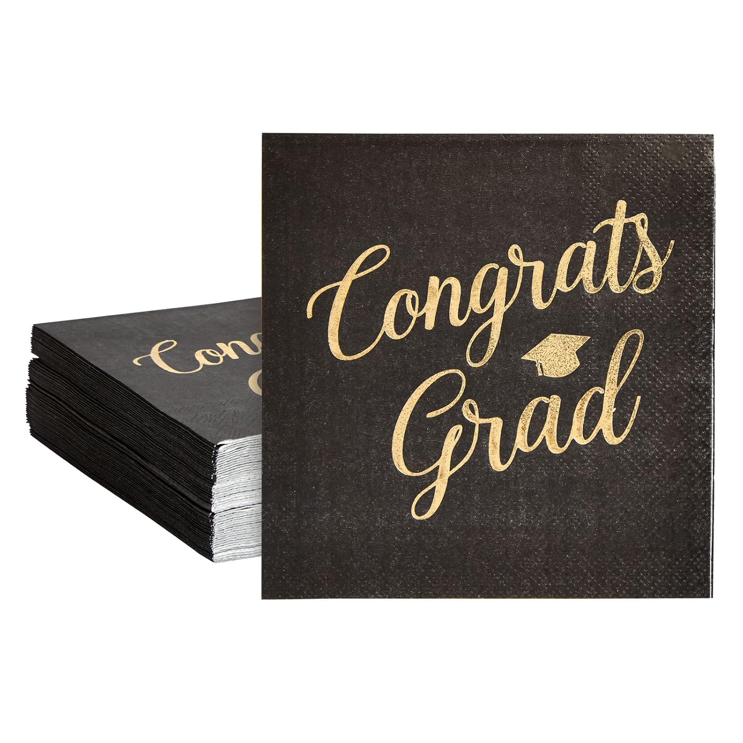 50 Pack Graduation 2023 Party Supplies Napkins, Celebration Dinnerware, Black and Gold (5 x 5 in)