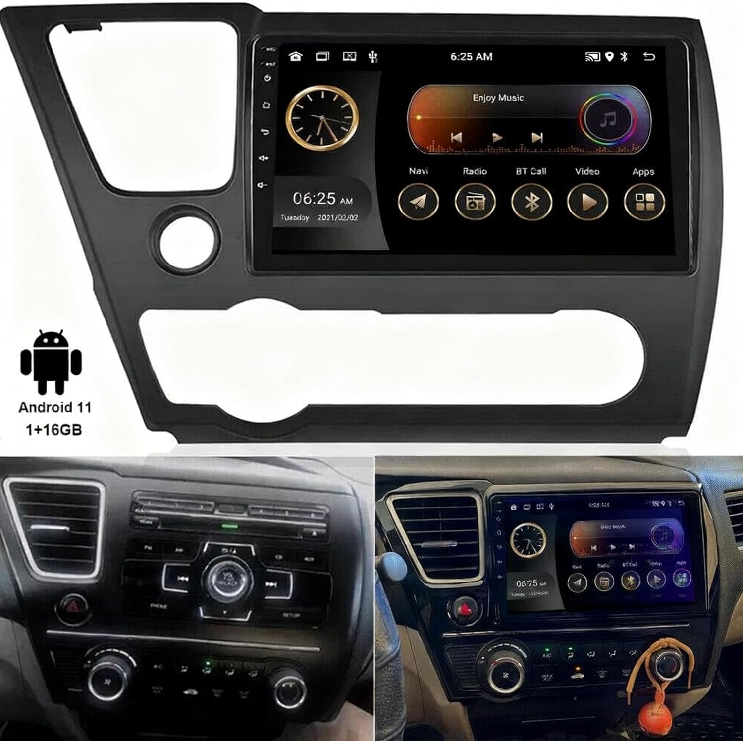 9 inch Touchscreen Car Stereo for Honda Civic 2013-2017, 2G+32G, Android 13 Bluetooth Radio Replacement with Wireless Auto WiFi GPS Navigation Reverse AHD Camera