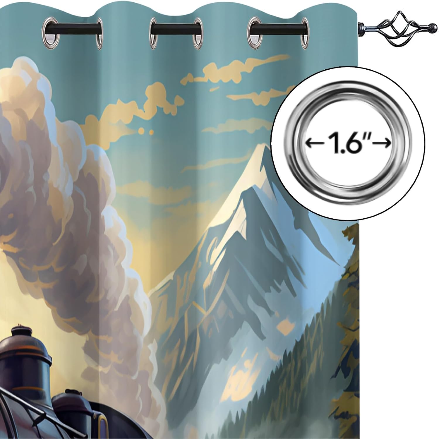 Vintage Train Black Out Curtains 63 inch Long 2 Panels, Steam Engine Locomotive Curtains for Bedroom Living Room Decor, Steam Train Window Treatment Drapes with Grommet