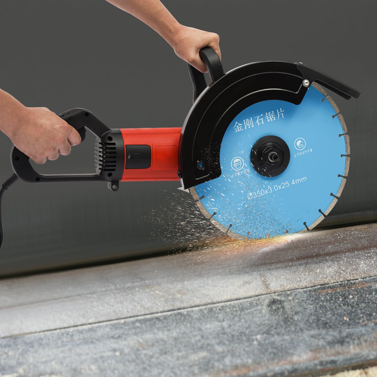 Sierra eléctrica para hormigón 3500 W, Ranuradora de pared 3800RPM, Profundidad de corte 85-140mm, con hoja de sierra de 350 mm