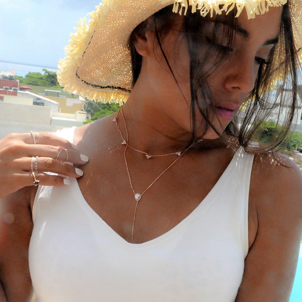 espere Sterling Silver Triple Cubic Zircon Stones Cluster Choker Chain Necklace 14-16 Inch, 3 Colors Available - Image 2