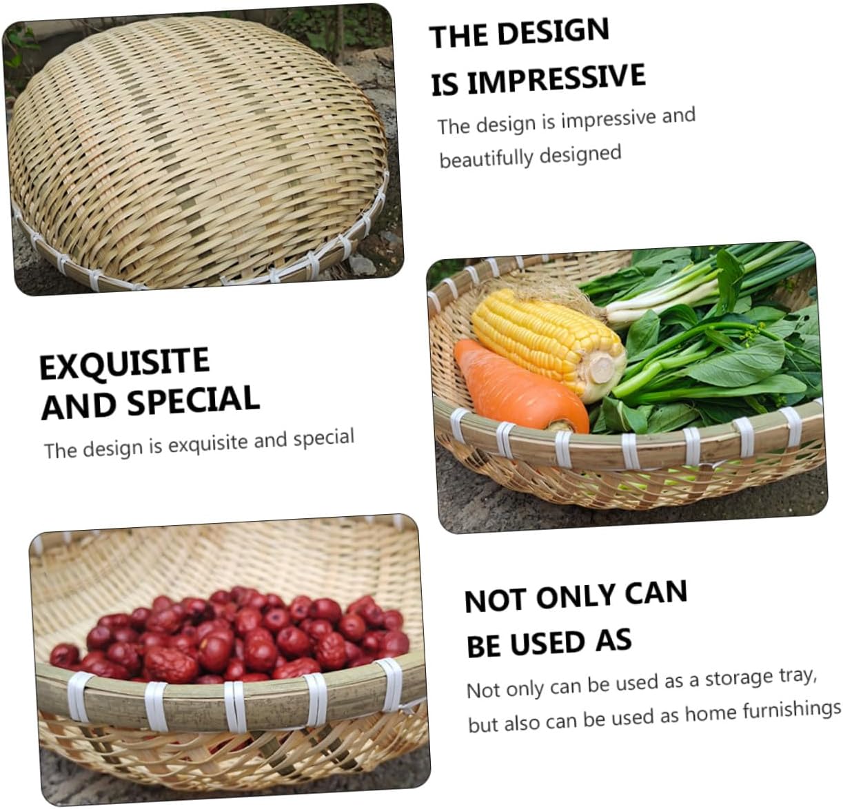 Bread Basket and Fruit Tray Set, 5pcs round Woven Storage Baskets for Kitchen, Vegetable Washing, and Food Serving