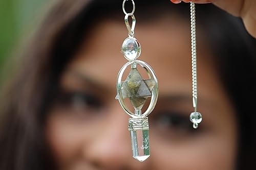 Miniatura 5 de Jet Energized Labradorita Spinning Merkaba Péndulo tallado Curación Reiki Radiestesia A+ Jet International Booklet La imagen es solo una referencia