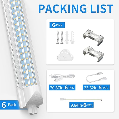 Miniatura 6 de CNSUNWAY - Luz LED para tienda de 4 pies, 48 W, 6300 lúmenes, 6500 K, súper brillante, forma D, tubo de luces LED T8, cubierta transparente, alto