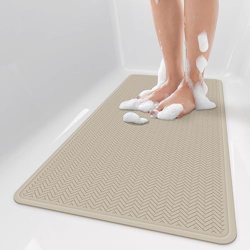 Miniatura 1 de Bligli Tapete antideslizante para bañera, extra largo de 16.9 x 36 pulgadas, con ventosas fuertes, tapete de ducha de goma suave para baño, duradero