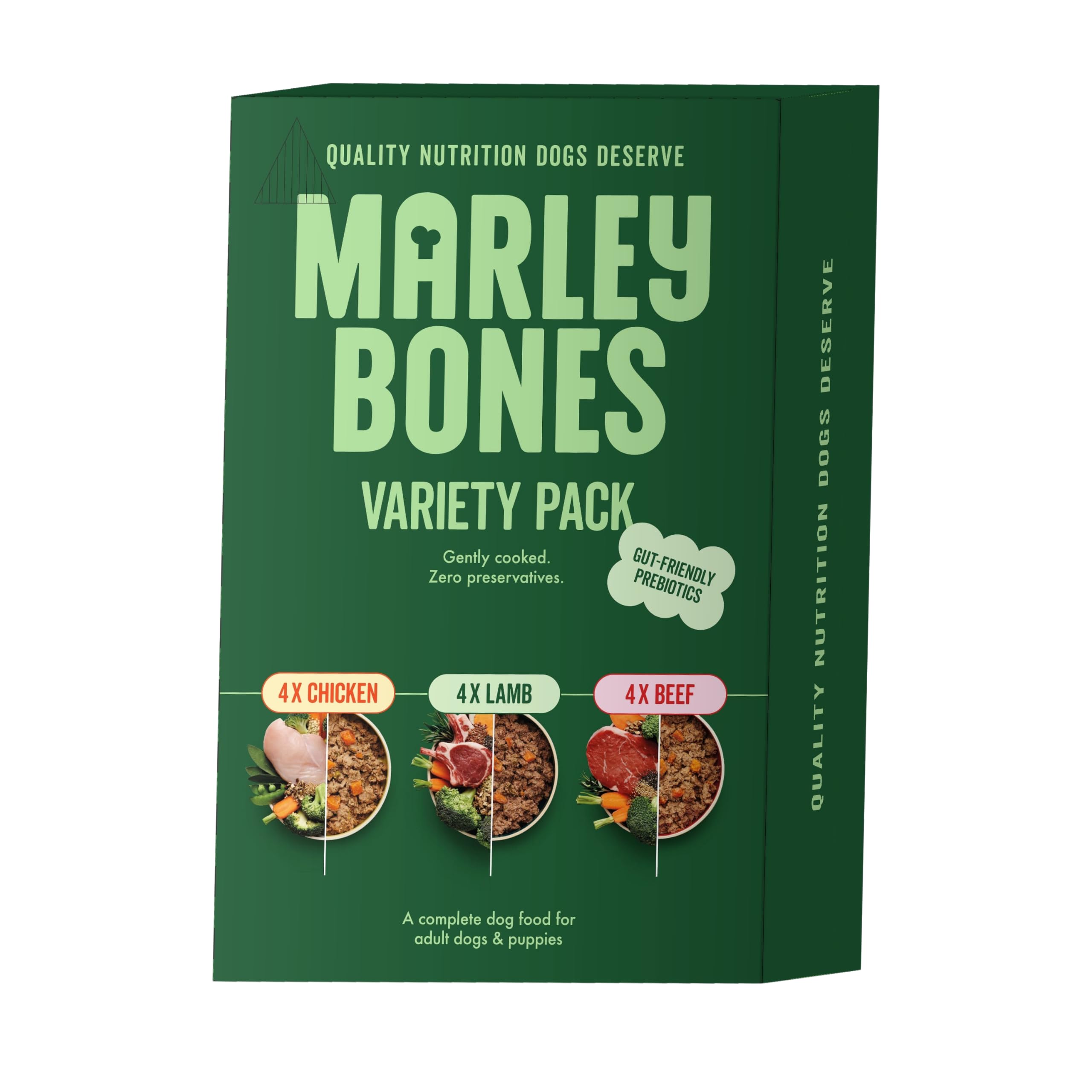 Marleybones Wet Dog Food Variety Pack (Lamb, Beef, Chicken) 390g x 12 Pouches | Pantry Fresh® & Made from Real Ingredients | Grain Free Dog Food | No Artificial Additives