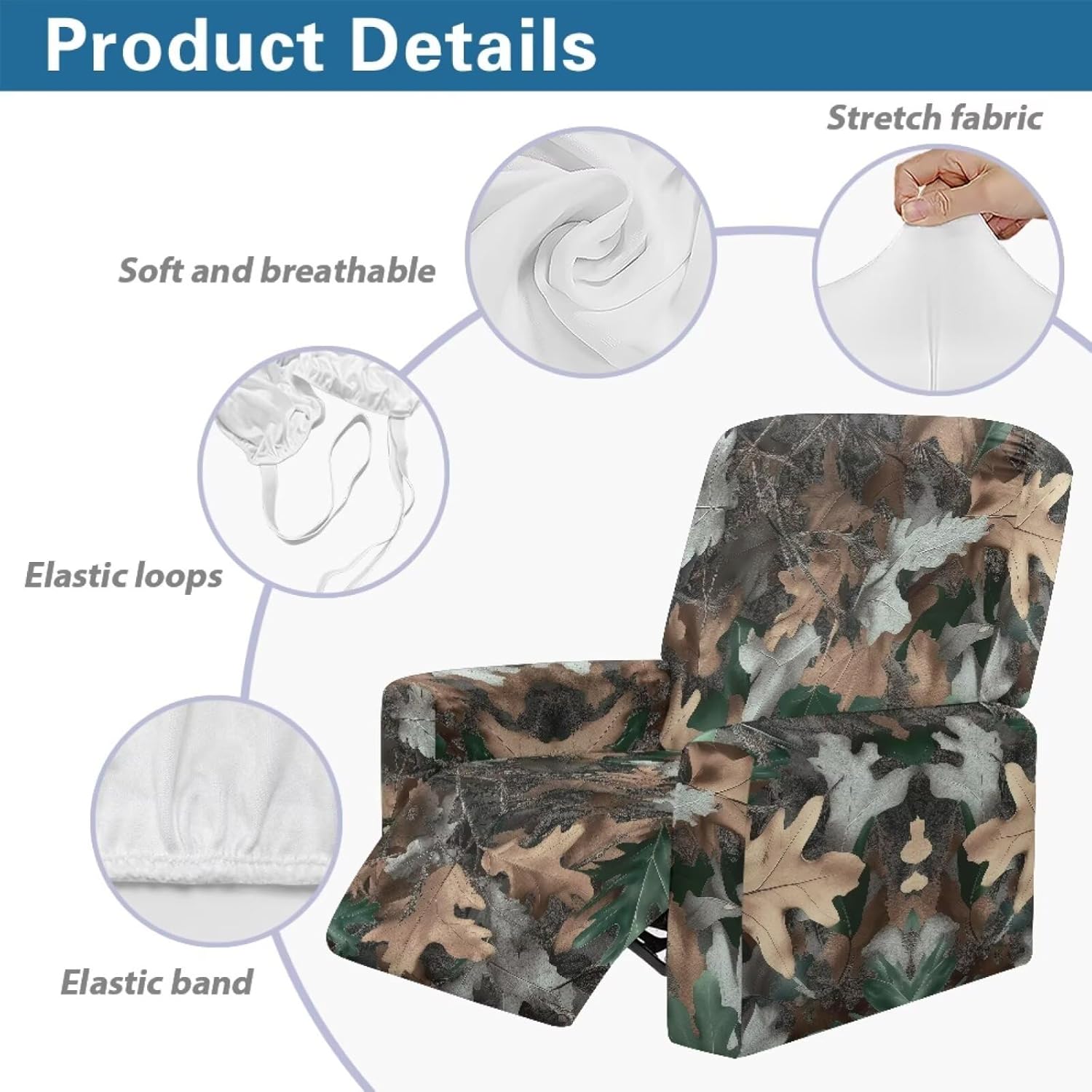 Camo Hunting Pattern Reclining Sofa Slipcover Durable Furniture Protect Cover Breathable Recliner Chair Cover Large Reclining Slipcover with Pocket for Living Room