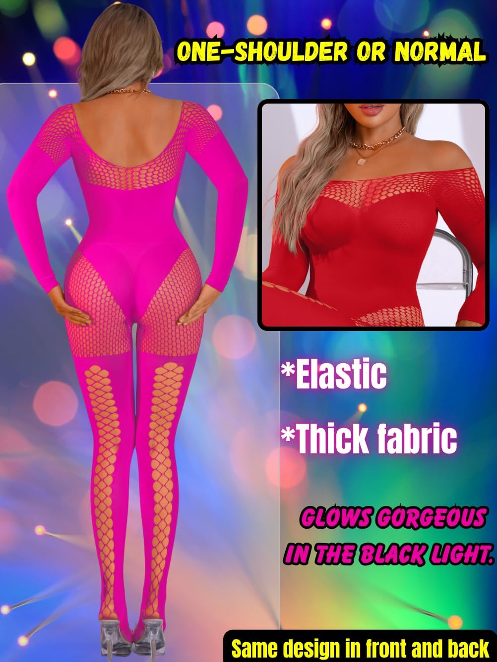 Womens Sexy Full Fishnet Bodysuit, One Piece Mesh Lace Jumpsuit Body Stockings, Rave Club Poster Exotic Dancer Outfit - Image 3
