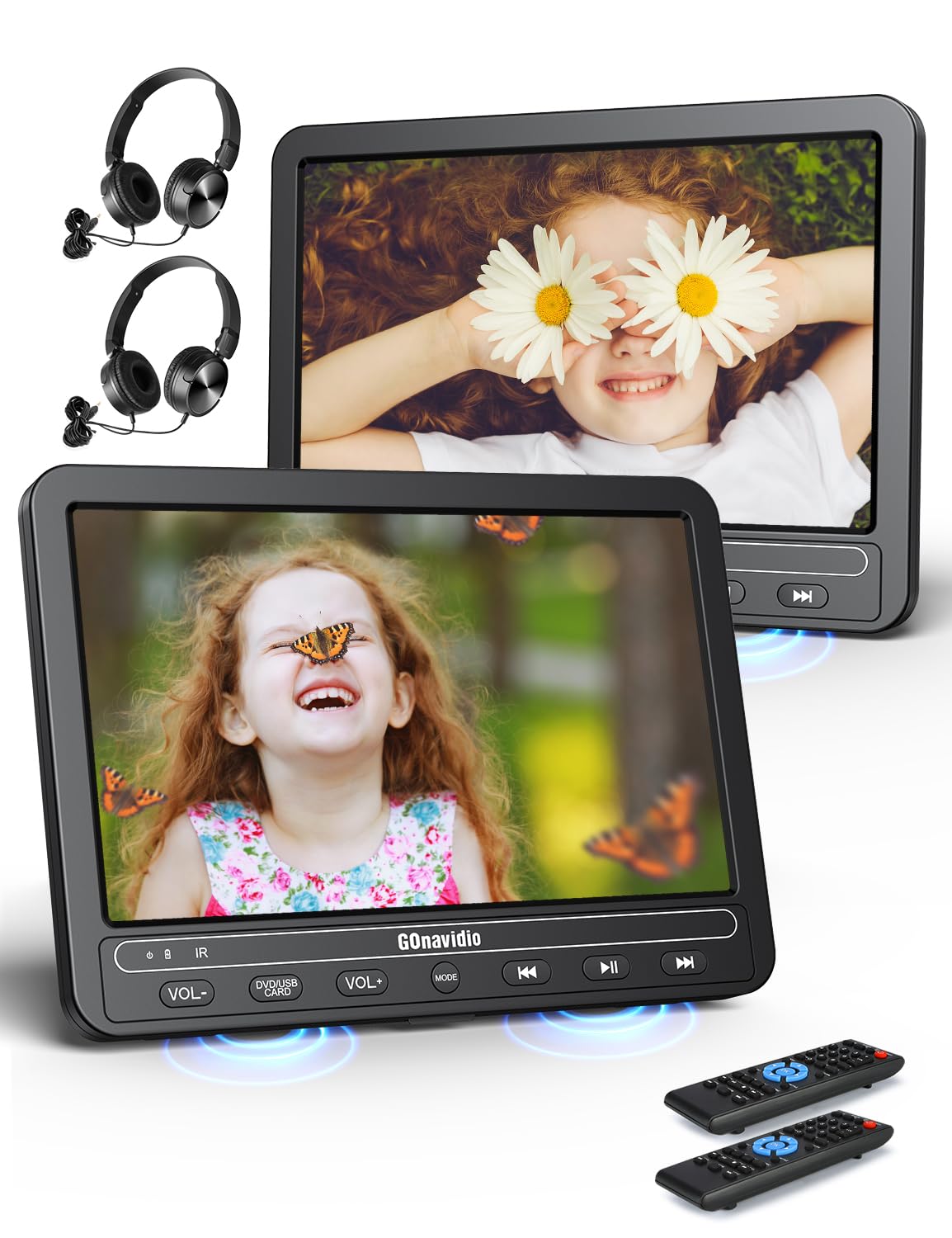 GOnavidio 10.5'' Lecteur DVD Portable HDMI Input, 2 écrans indépendants avec 5 Heures Batterie Rechargeable, Support USB/SD