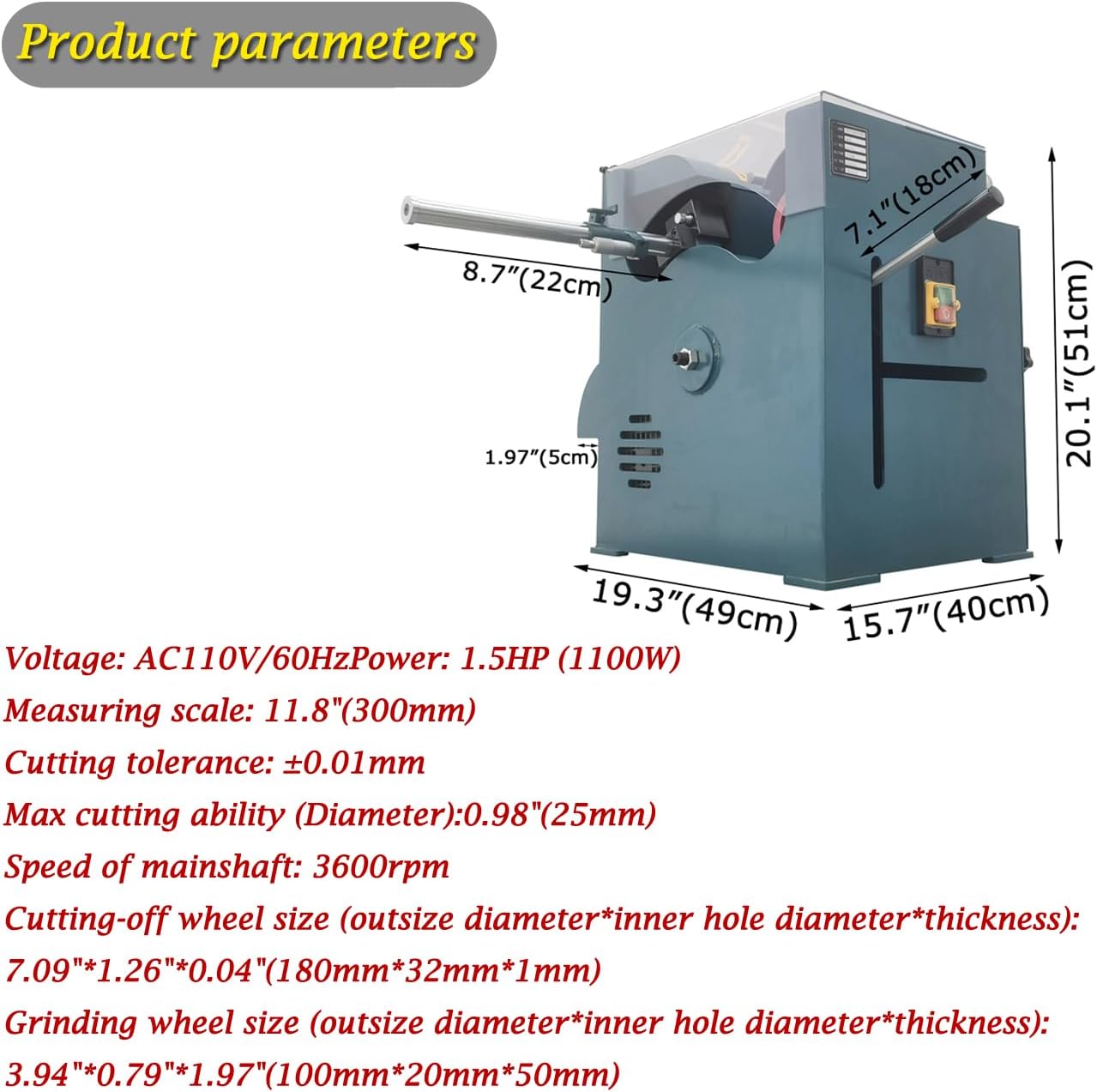 Rotary Cutting-off Grinding Machine Pin Cutting Machine 110V 1100W