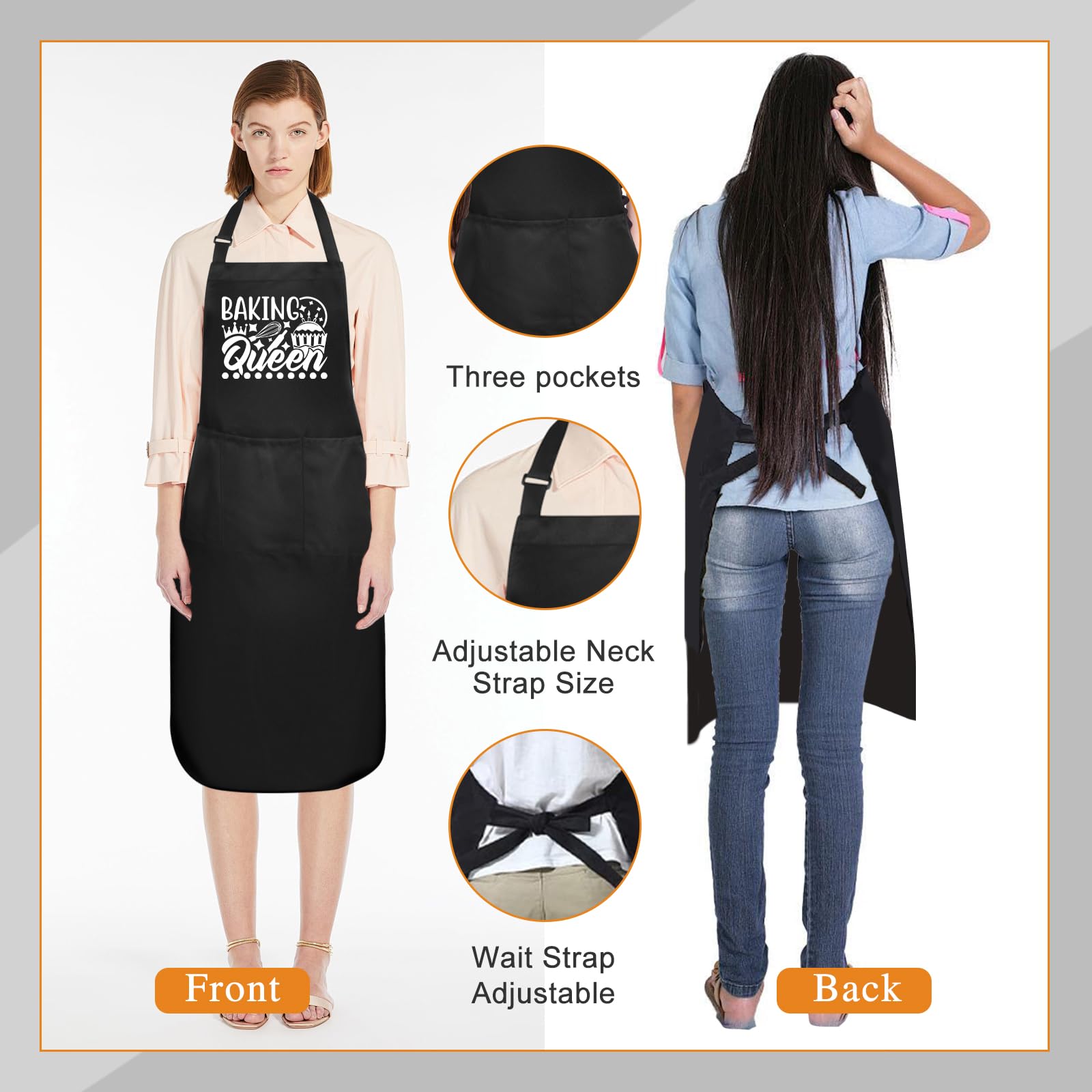 Jiusely Funny Baking Apron for Women Baking Queen Cooking Apron with 3 Pockets, Unisex Waterproof Kitchen Apron for Baker - Image 3