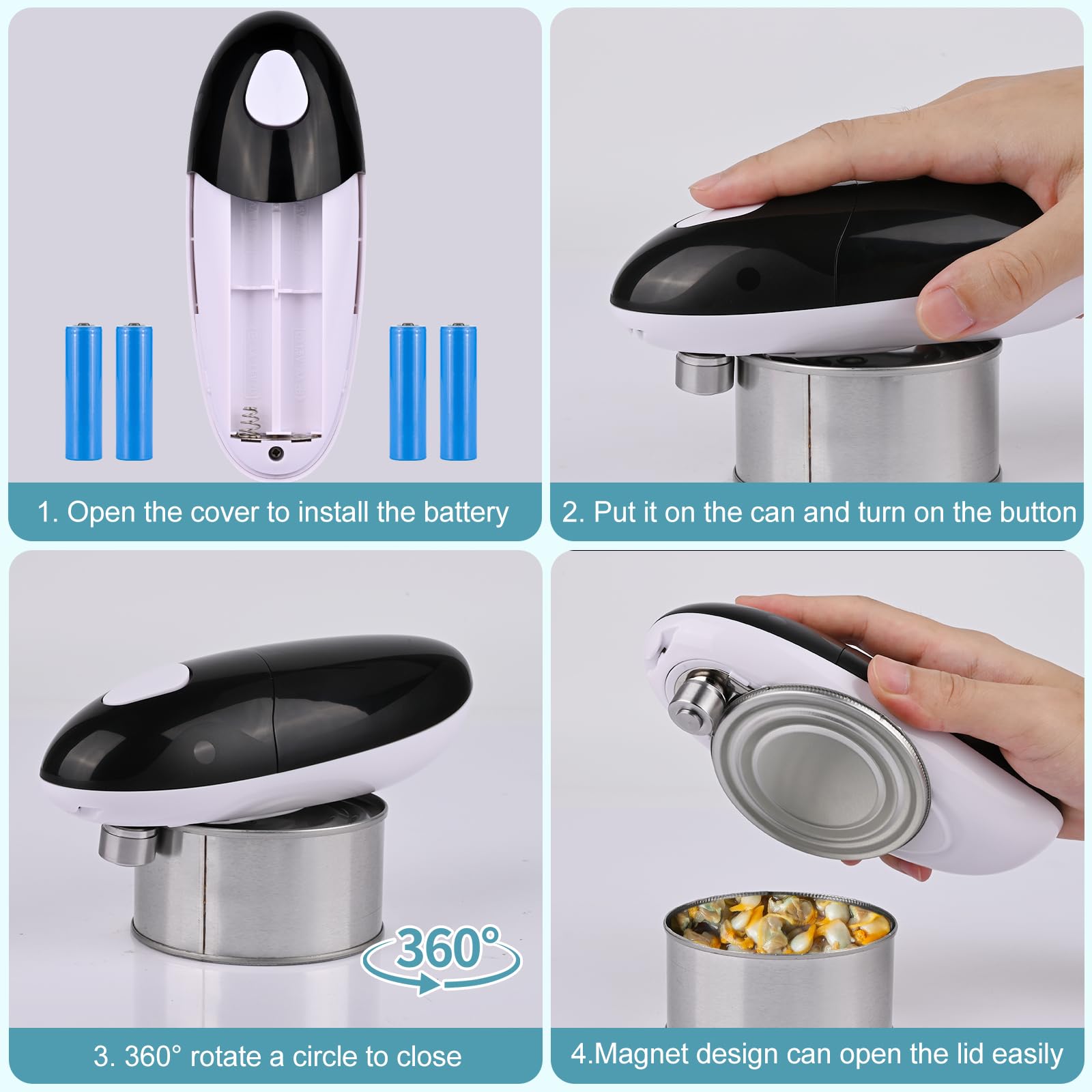 Apriscatole Elettrico, Apriscatole, A Batteria, Funzionamento Automatico Con Un Solo Tocco, Supporto Magnetico Per Apriscatole Elettrico Per Mani Deboli, Malati Di Artrite e Anziani (Nero)