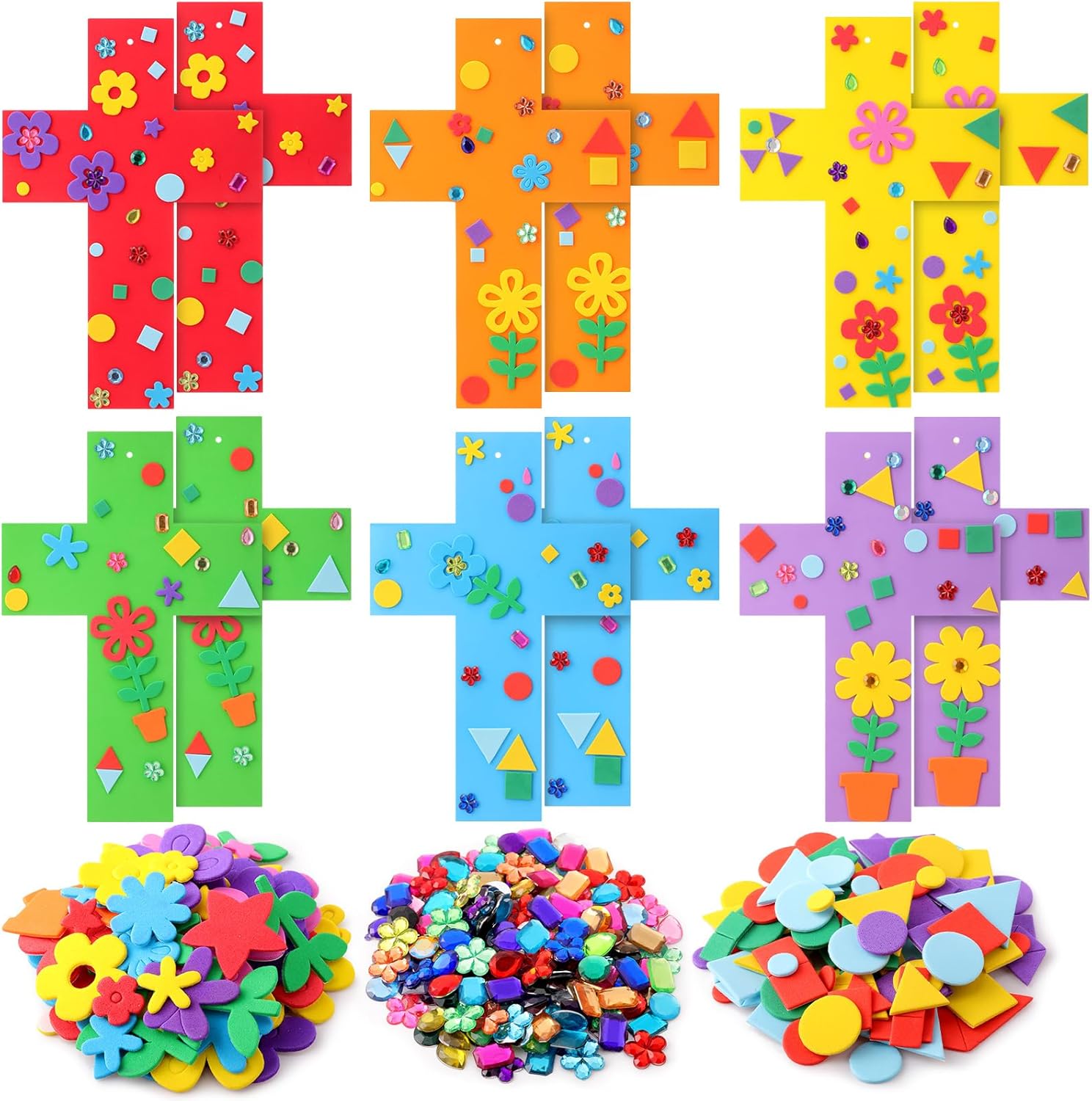 Blueweenly 24 Pcs Easter Cross Crafts for Kids, DIY Foam Cross Ornaments Kit Make Your Own DIY Ornaments Christian Religious Sunday School Art Activities for Classroom Party Home