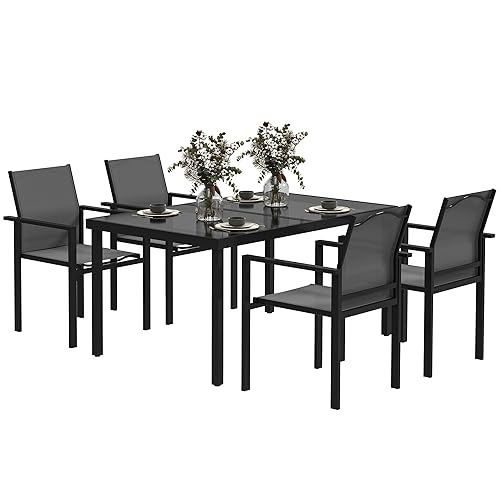 Outsunny Salon de Jardin extérieur 4 Personnes, Table de Jardin