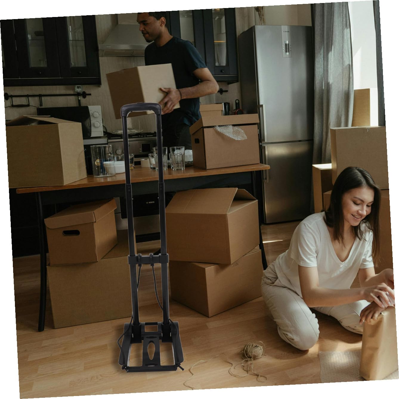 ibasenice Carrito de Compras Plegable Ruedas Dobles, Cordón Elástico Ajustable, Base de Plástico Reforzado, Compacto y Portátil para Equipaje, Mudanzas y Transporte de Comestibles
