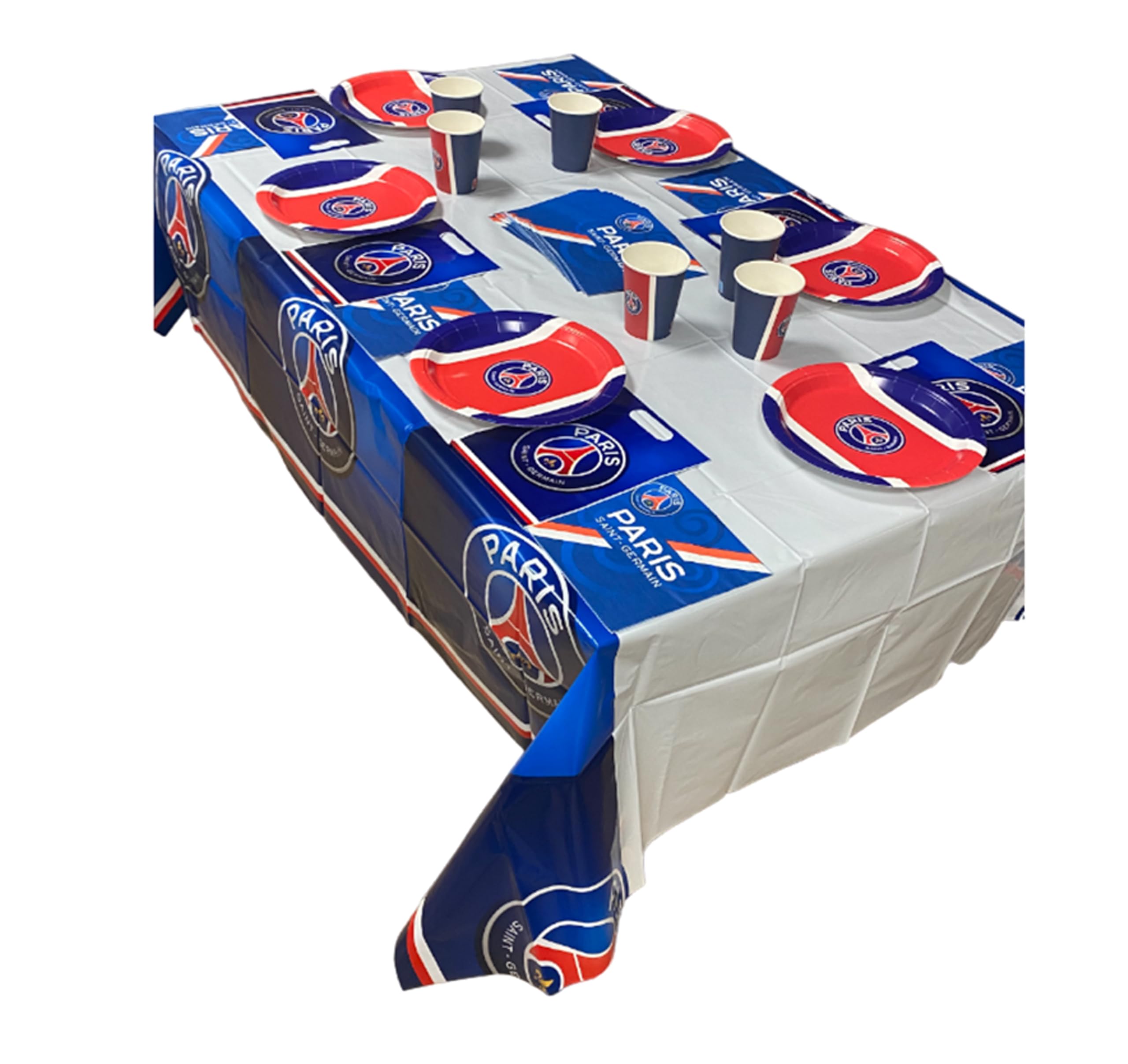 Party-Set PSG, 39-teilig, 6 Teller, 6 Becher, 20 Servietten, 6 Taschen, 1 Tischdecke, offizielle Kollektion von Paris Saint Germain
