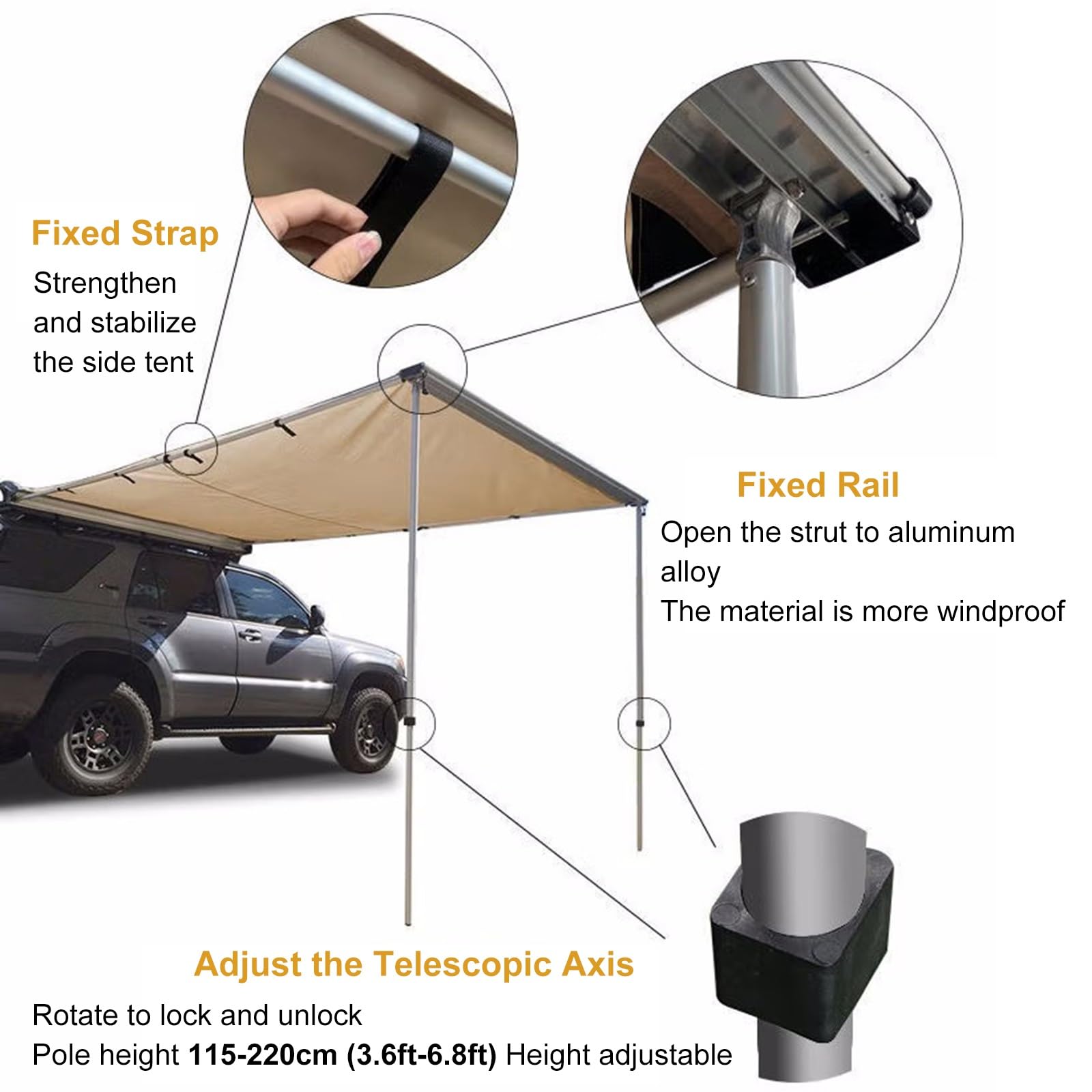 Tenda da Campeggio per Camper, Tende da Sole Estraibili per Veicoli, Tenda da Sole Laterale Impermeabile Retrattile, per Auto/Suv/Camion, per Campeggio, Gite All'aperto, Viaggi Su Strada, Cortile(160x
