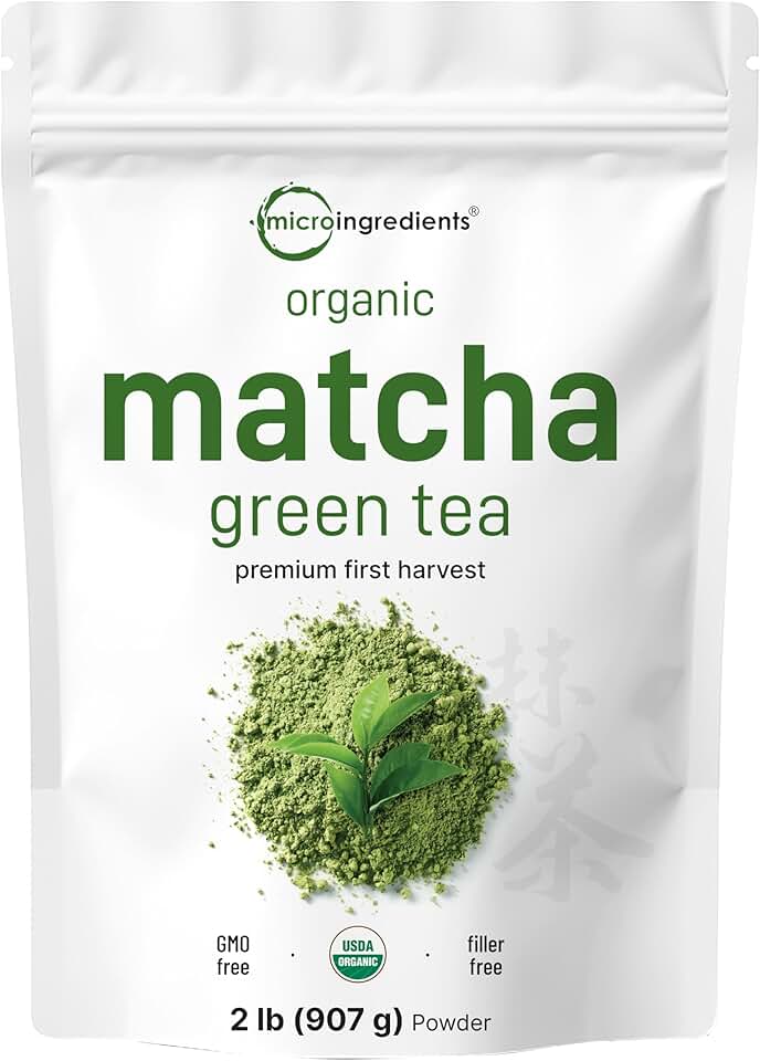 Micro Ingredients Organic Matcha Green Tea Powder, 2 lb | First Harvest, Culinary Grade from Japan | 100% Pure &amp; Unflavored | Great for Tea, Latte &amp; Smoothies | Non-GMO, 0 Calories, Eco-Friendly Packaging USDA Organic