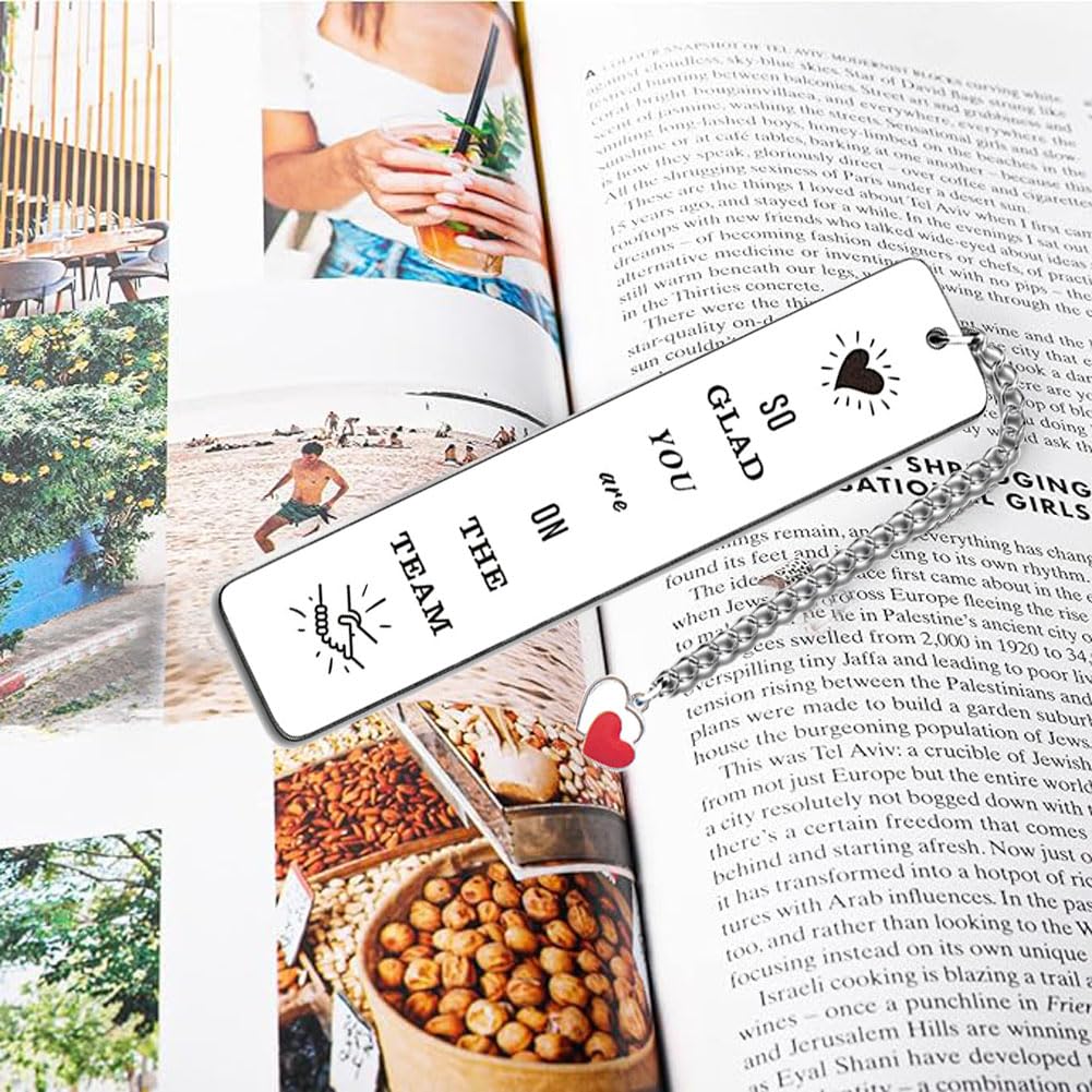 So Glad You are on The Team Bookmark Metal Bookmark Inspirational Gift Book Mark for Book Lovers Fans Stainless Steel Bookmark with Keychain Key Pendant Reader Gifts - Image 4