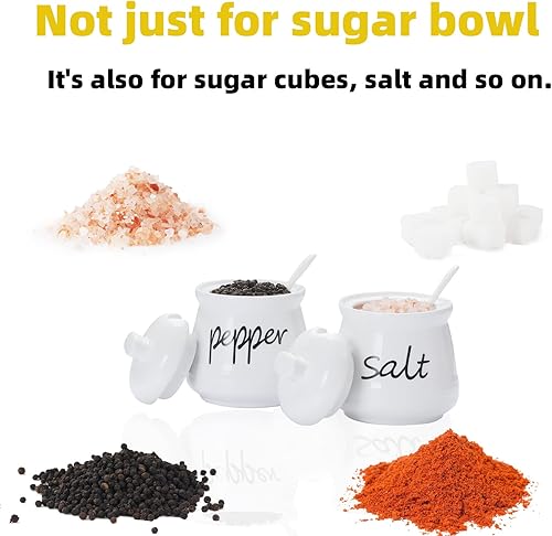 Miniatura 4 de ONTUBE Cuencos de cerámica para sal y pimienta con tapa y cuchara 12oz (blanco) Blanco,Negro -,marino,Turquesa