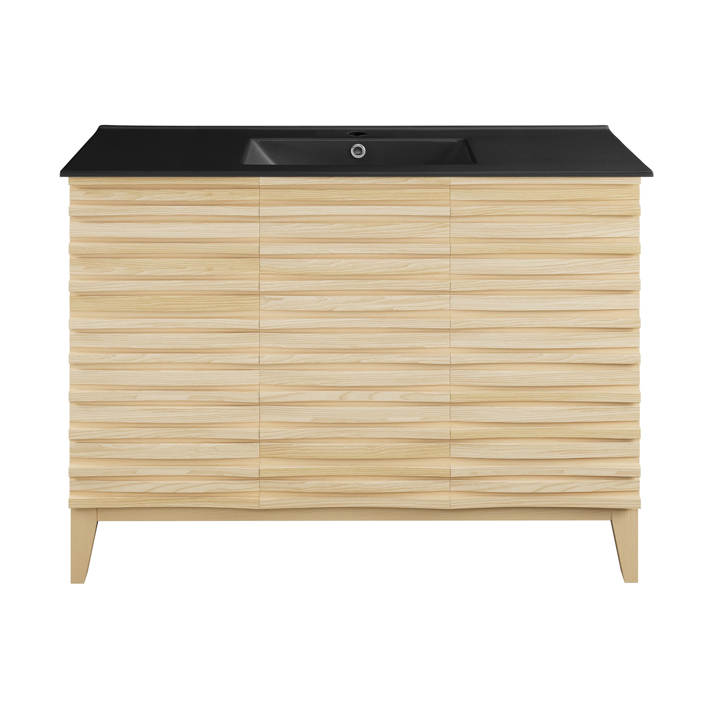 Swiss Madison Cascade 48 in. Natural Oak Bathroom Vanity with Black Ceramic Sink Top