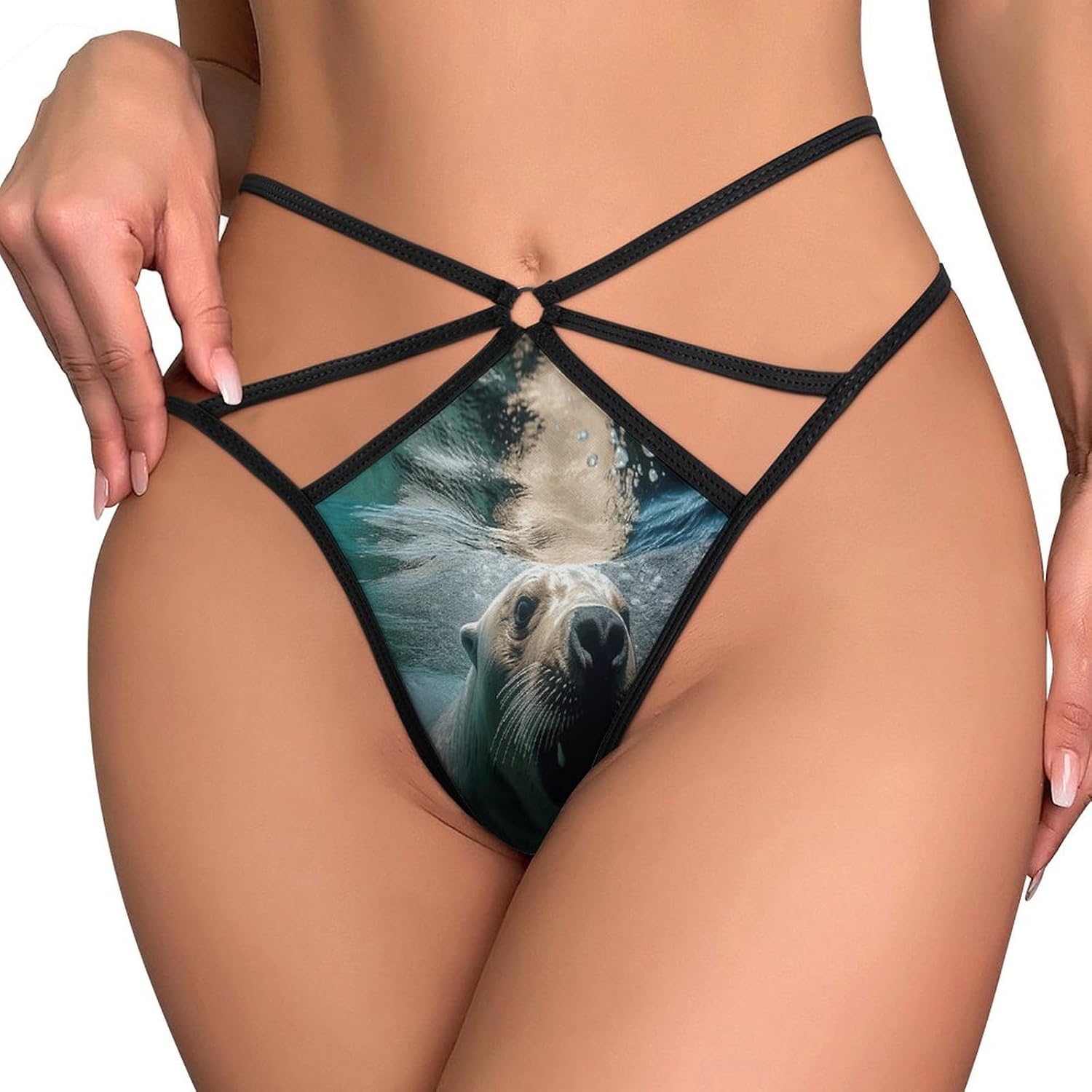 Women's Sexy G-String Thong Panties, Sheer Mesh T-back Underpants | Funny Sea Lion Breathable Stretchy Low Rise Underwear, Comfort Soft No Show Panties for Date Night, 3X-Large