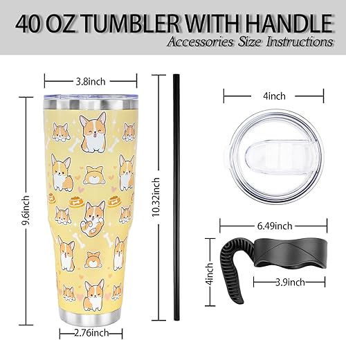 Miniatura 3 de Corgi - Vaso de 40 onzas con asa y pajilla, lindo perro grande con aislamiento al vacío de acero inoxidable con aislamiento al vacío, taza de agua