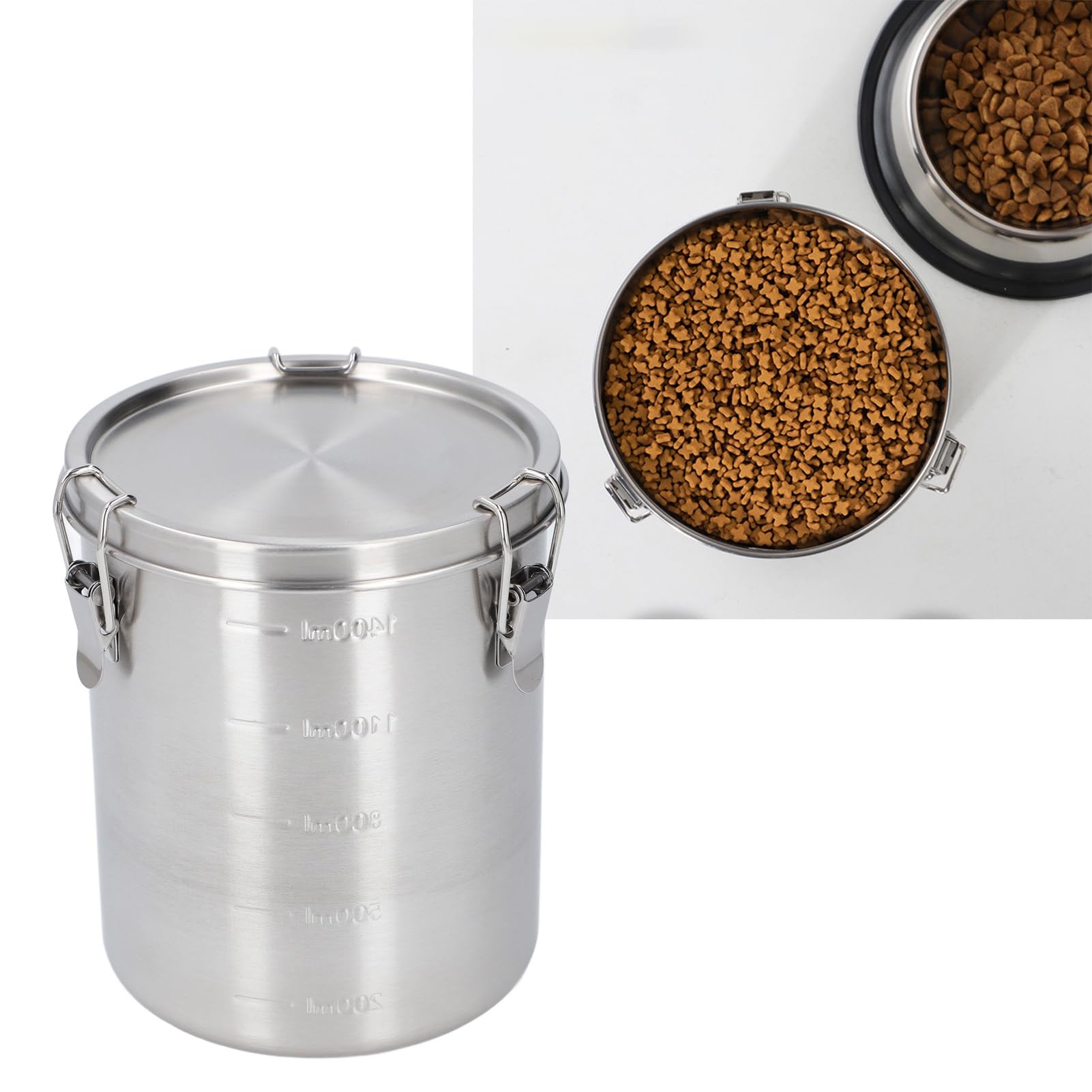 Pojemnik na karmę dla zwierząt domowych ze stali nierdzewnej 304 o pojemności 2500 ml, hermetyczny (1600ML)
