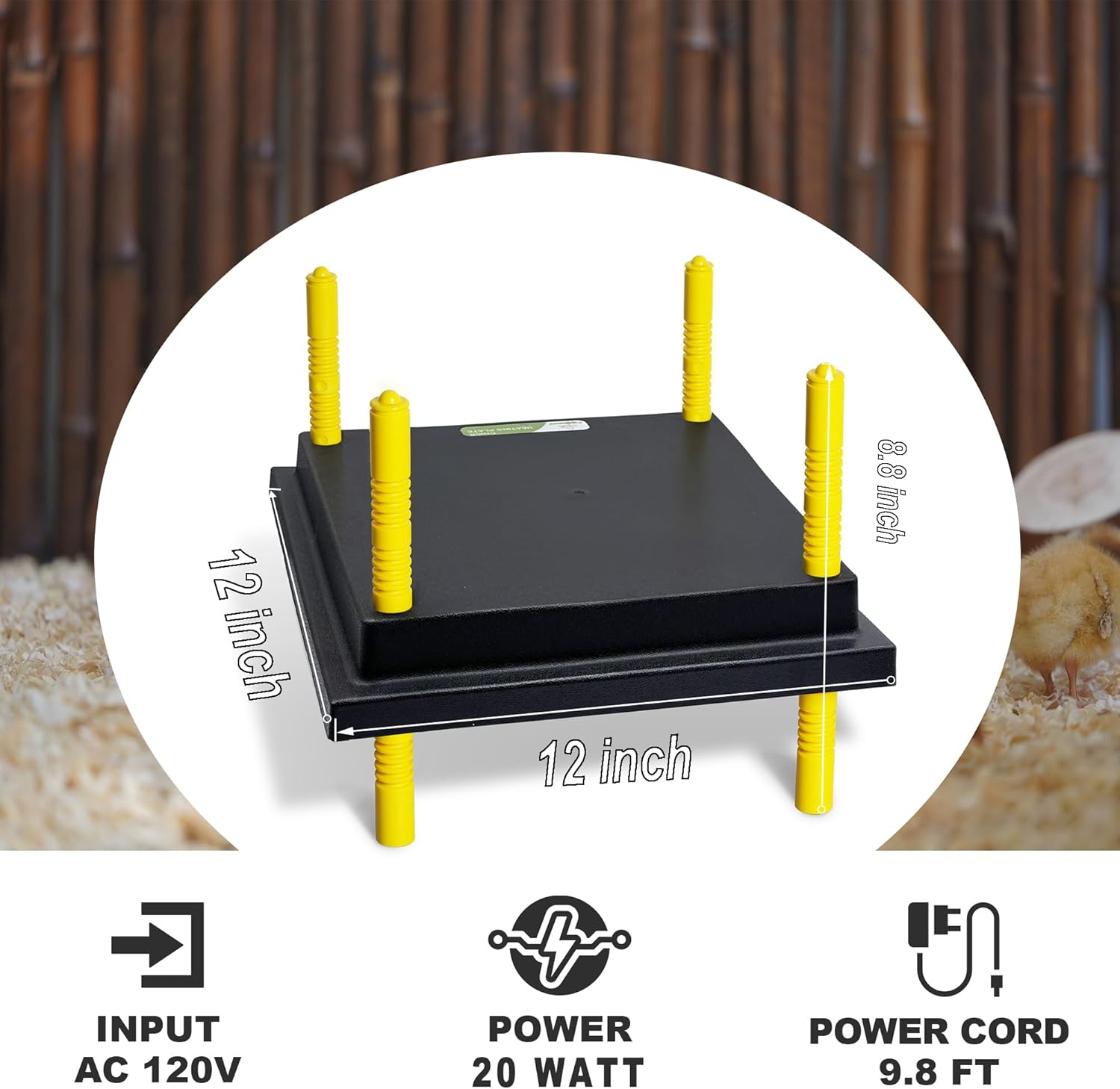 Chick Brooder Heating Plate, 12" x 12" Brooder Heater for Chicks with Adjustable Heights