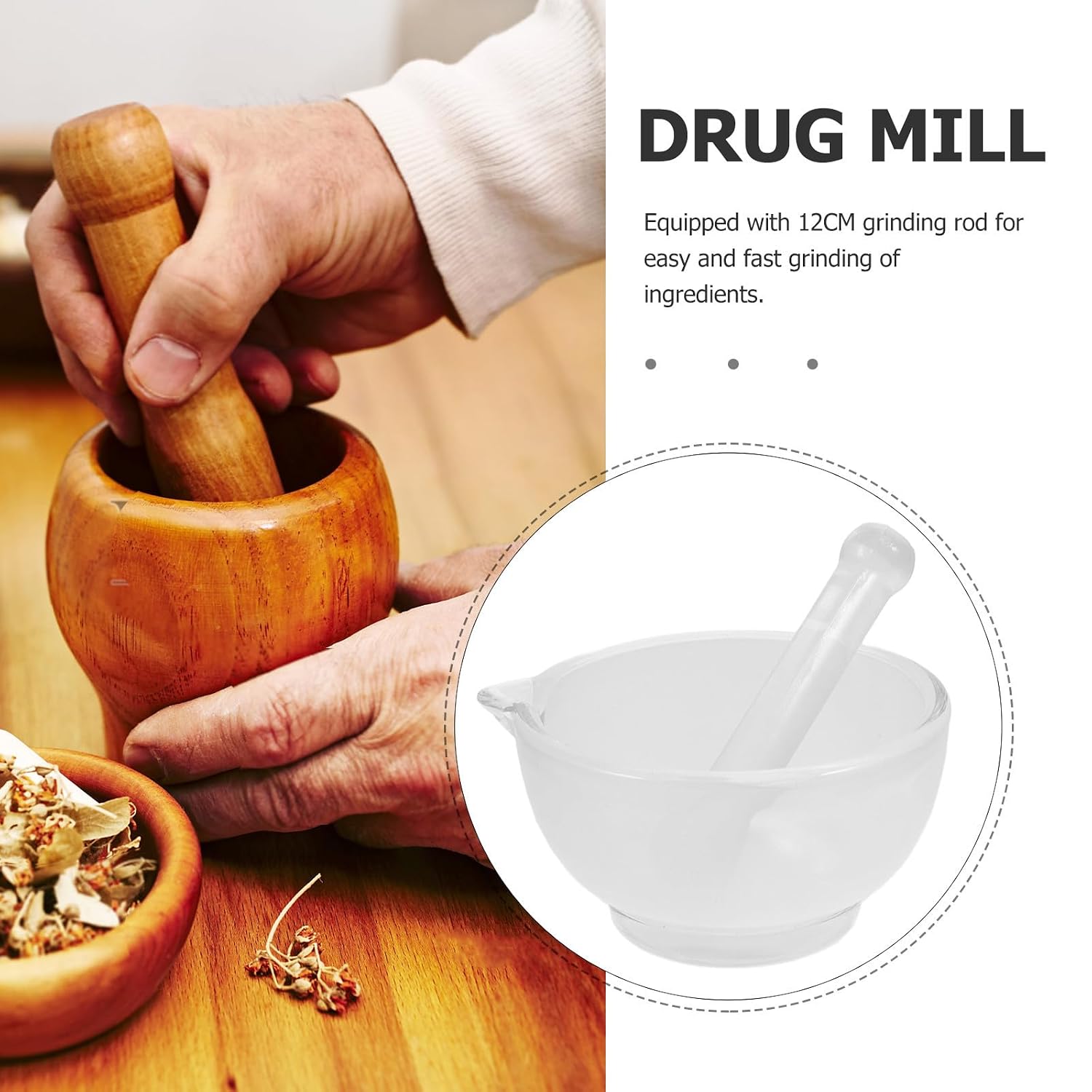 Glass Pestle Bowl Set with Pestle for Laboratory and Kitchen Grinding