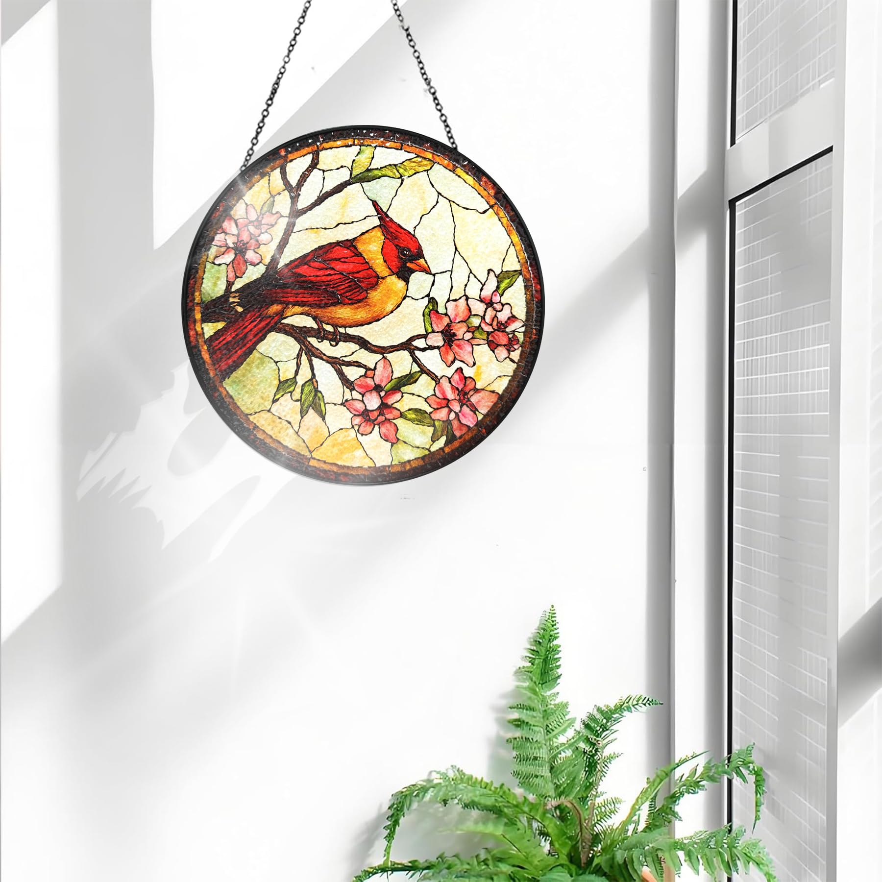 Bimkole Bird Stained Glass Suncatcher Window Hanging, Flowers Design for Indoor Window or Doorway Decoration - Image 3