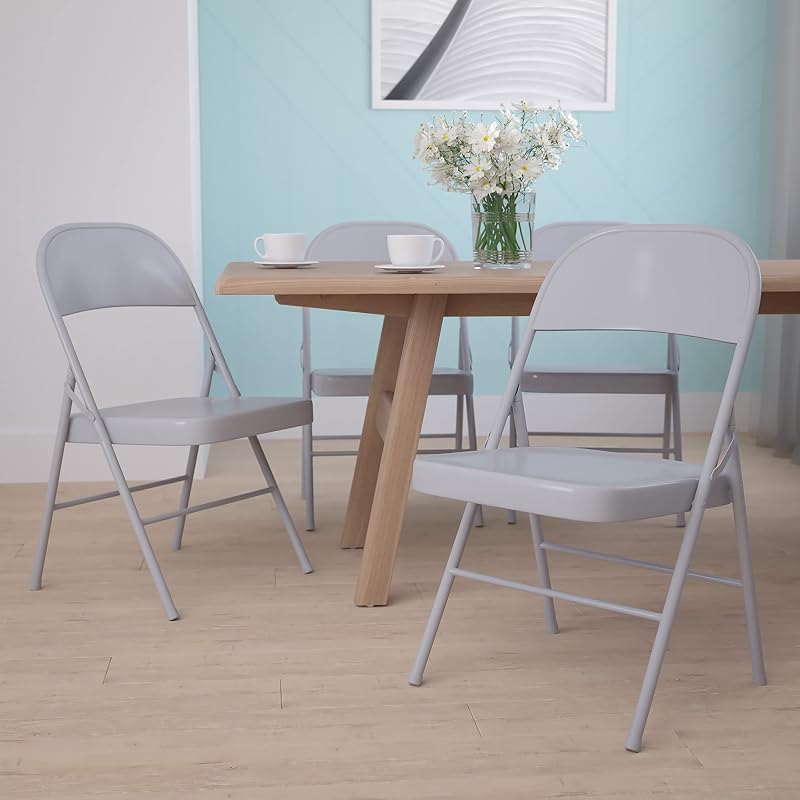 Flash Furniture Paquete de 4 sillas plegables de metal gris con doble refuerzo serie HERCULES