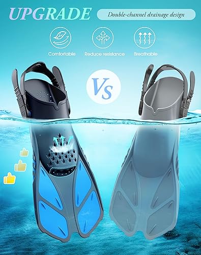Vista 29 de Greatever Aletas de esnórquel con hebillas ajustables, tacón abierto, aletas de natación, tamaño de viaje, aletas cortas de natación para esnórquel