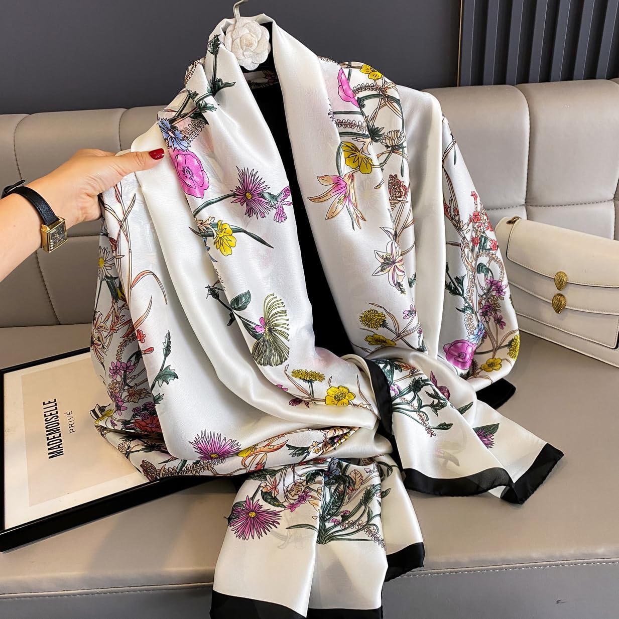 Silk Scarf Mulberry Silk Fashion Scarves Long Lightweight Shawl Wrap … - Image 4