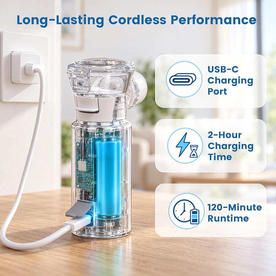 Nebuliser Machine for Adults and Kids, Portable Mesh Handheld Inhaler | Rechargeable with Smart Digital Display, 2 Adjustable Mist Levels & Self Cleaning for Home Travel, image 4