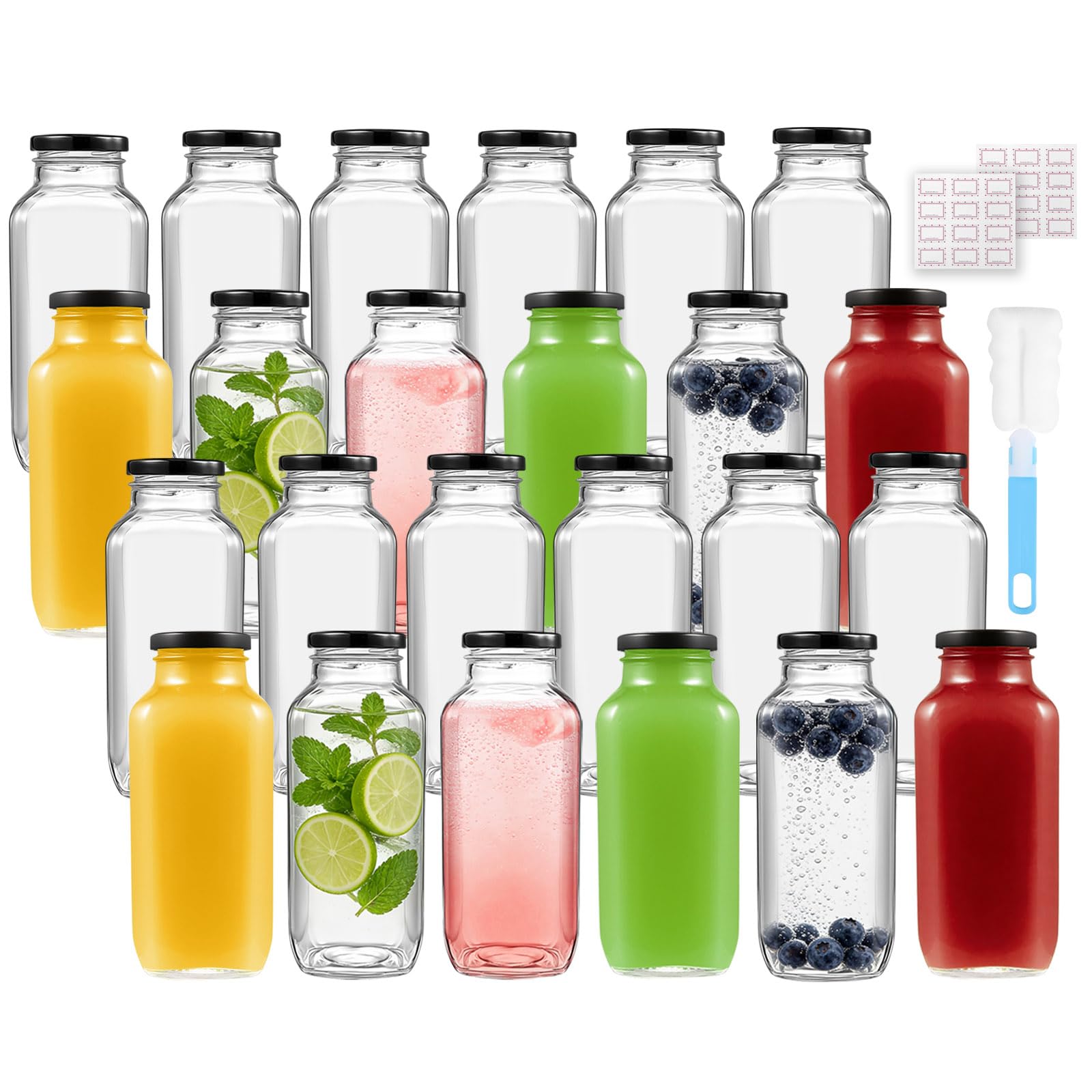 Glass Juice Bottles with Metal Lids, 24pcs/500ml Water Bottles Milk Bottles — image 1