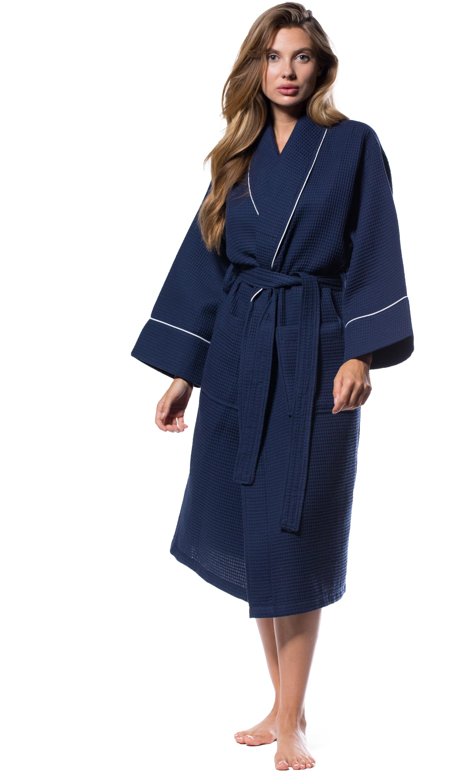 Turquaz Lightweight Full-Length Robes For Women Waffle Kimono Bathrobe - Soft, Fast-Drying, Long-Lasting Cotton Blend Unisex