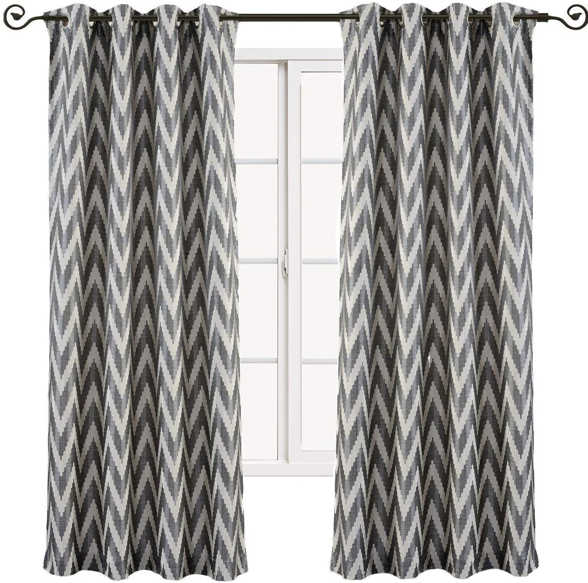 sheetsnthings Lisette Chevron 108-Inch Wide x 84-Inch Long, Set of 2 Jacquard Grommet Top Curtains, Charcoal