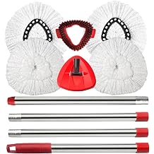 Spin Mop Replacement Head Mop Replace Head Compatible with O Cedar EasyWring Spin Mop - 4 O-Ceda Mop Refills30-58in Mop Handle and 1 Mop Base and 1 Mop Base Scrub Brush Combo Set