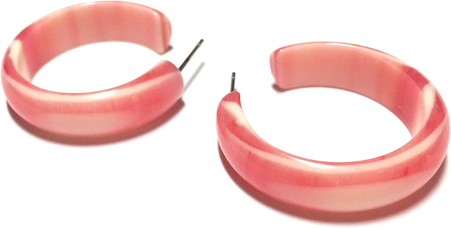 Light Pink Hoop Earrings | marbled vintage lucite agate simple hoop earrings - SIM-PK-5