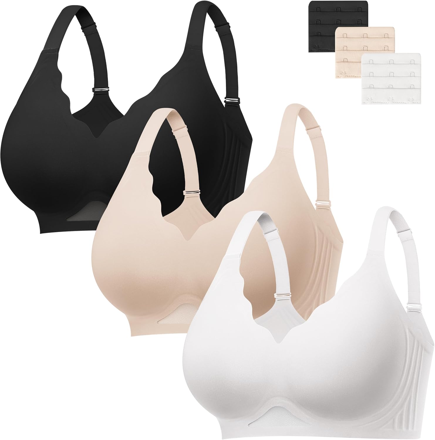 habibee Bras for Women Wireless Seamless Jelly Bras Full Coverage Push Up Bralettes Comfortable Scalloped T Shirt Bra