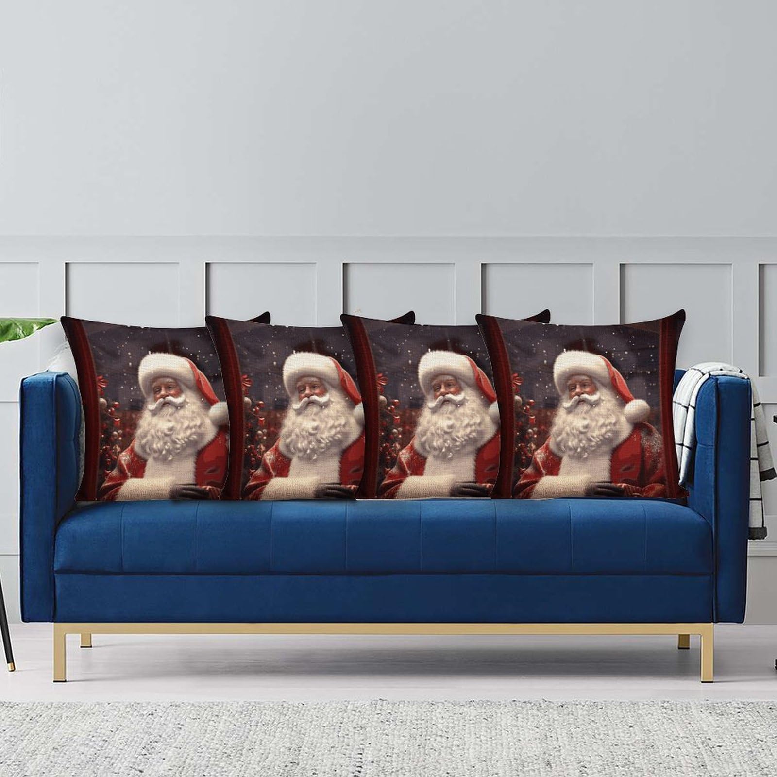 Federa per cuscino con stampa di Babbo Natale, con cerniera, quadrata, decorazione per divano, decorazione per la casa