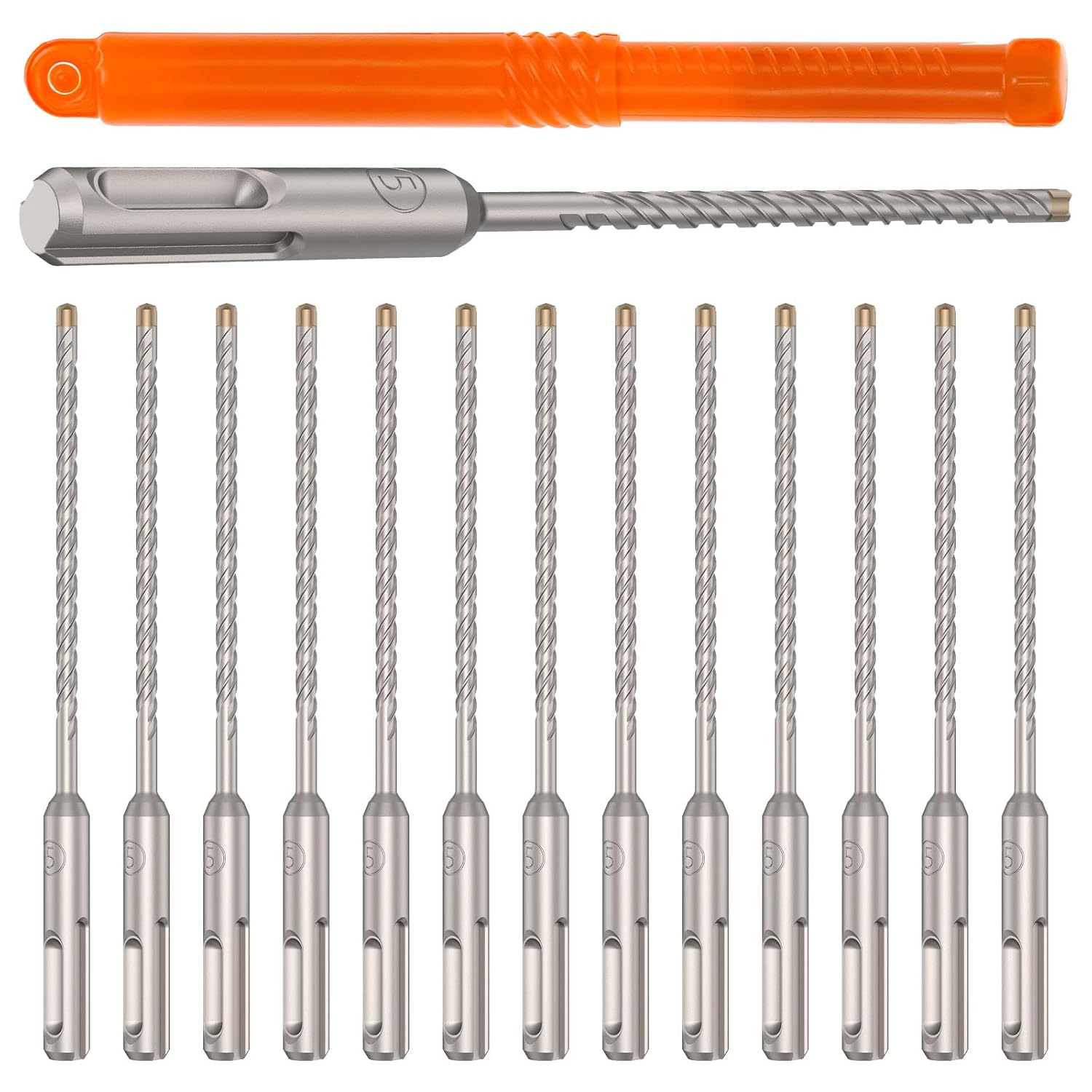 15 Pcs 3/16" x 6.3" SDS Plus Concrete Drill Bit Set, Carbide Tipped Masonry Drill Bits for Rotary Hammer, Professional Cross Tip for Concrete, Brick, Stone, Block, Individually Packaged