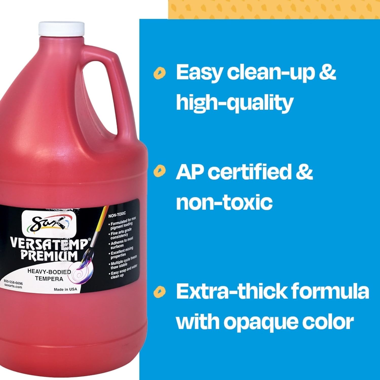 Sax Versatemp Premium Heavy-Bodied Tempera Paint, Primary Red, 1 Gallon