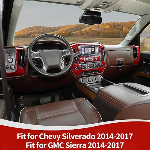 Miniatura 4 de RT-TCZ Para Silverado Dash Panel Trim Cubierta Rojo Bisel para GMC Sierra Chevy Silverado 2014-2017 Rojo Interior Accesorios 4 unids